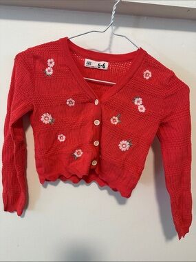 Cotton On Red Floral Knit Cardigan